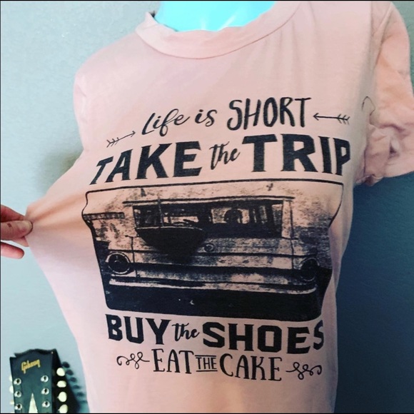 “Life’s Short, Buy the Shoes Vacation” Tee Shirt Pink - Picture 5 of 7